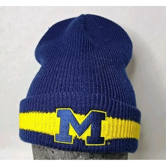Vintage Nike 90s University Of Michigan Blue Yellow Beanie OSFM Adult Hat Cap